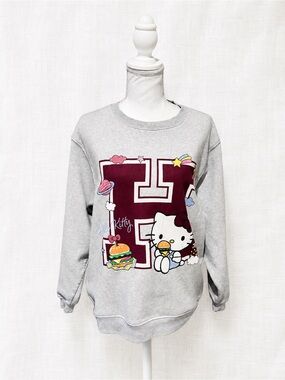 Hello Kitty Gray Sweatshirt with Maroon Letter and Multicolor Graphic